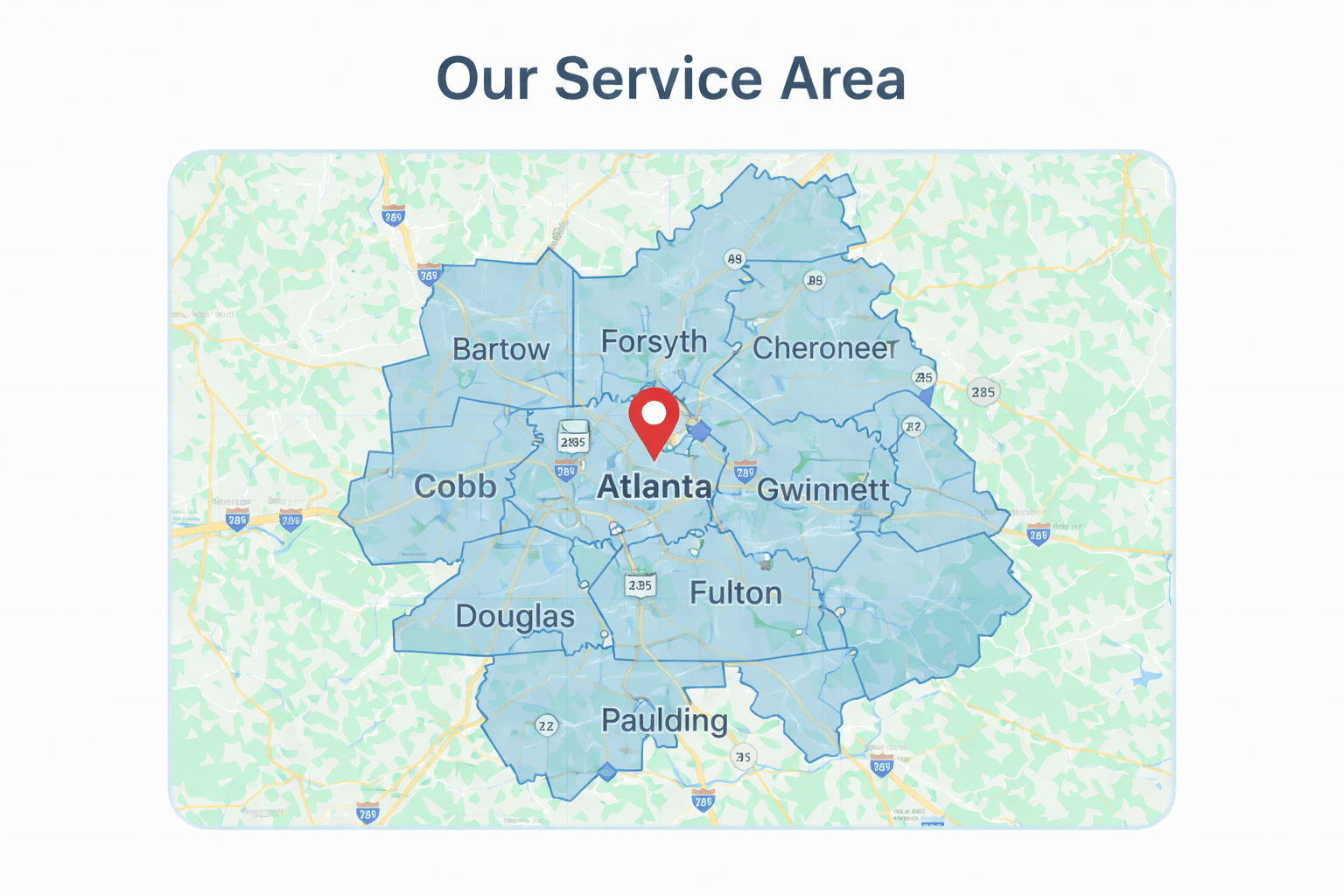 Map of areas served by OJ Home Care