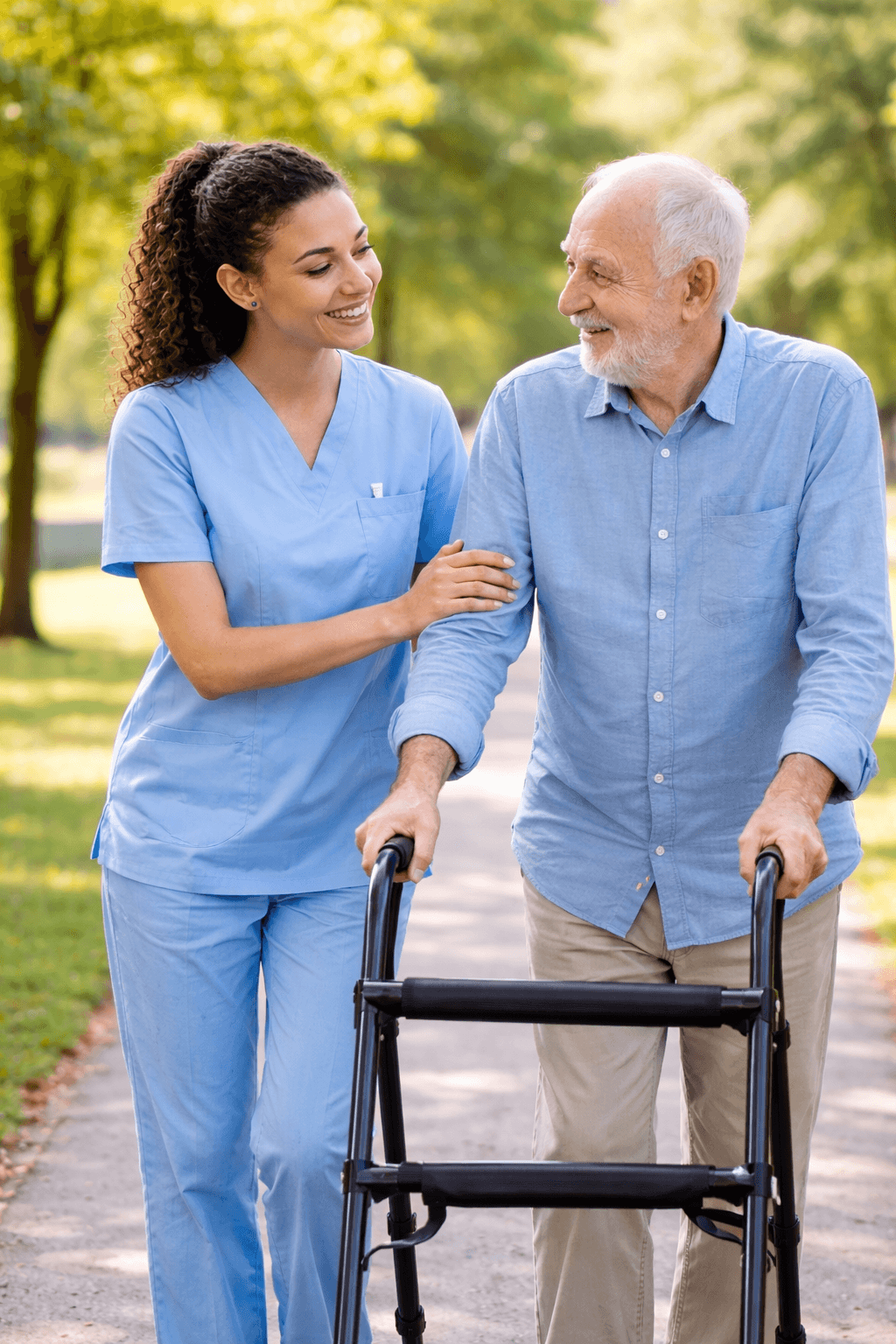 Companion caregiver reading with a client at home
